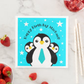 Niedlich Happy Birthday Boy Penguins Blue Neckties Serviette (Beispiel)