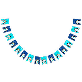 Niedlich Happy Birthday Boy Penguins Blue Neckties Wimpelkette