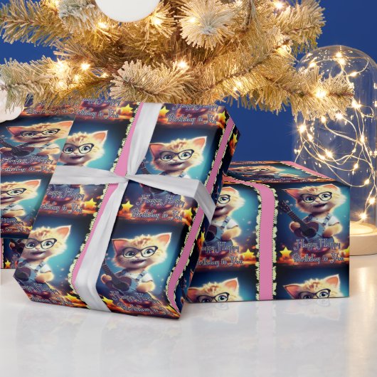 Niedlich Happy Birthday Cat Geschenkpapier (Feiertage)