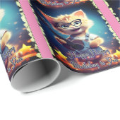 Niedlich Happy Birthday Cat Geschenkpapier (Rolleneckpunkt)