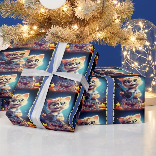 Niedlich Happy Birthday Cat Geschenkpapier (Feiertage)
