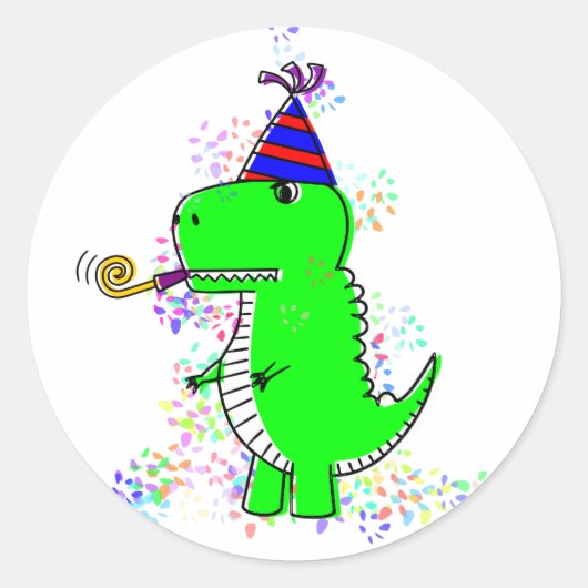 Niedlich Happy Birthday Dinosaur Confetti Runder Aufkleber (Vorderseite)