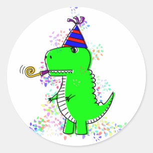 Niedlich Happy Birthday Dinosaur Confetti Runder Aufkleber