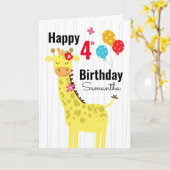 Niedlich Happy Birthday Giraffe Individuelle Name Karte (Gelbe Blume)