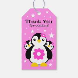 Niedlich Happy Birthday Girl Pinguins Pink Blume Geschenkanhänger