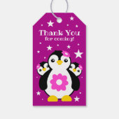 Niedlich Happy Birthday Girl Pinguins Pink Blume Geschenkanhänger (Rückseite)