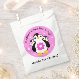 Niedlich Happy Birthday Girl Pinguins Pink Blume Geschenktütchen