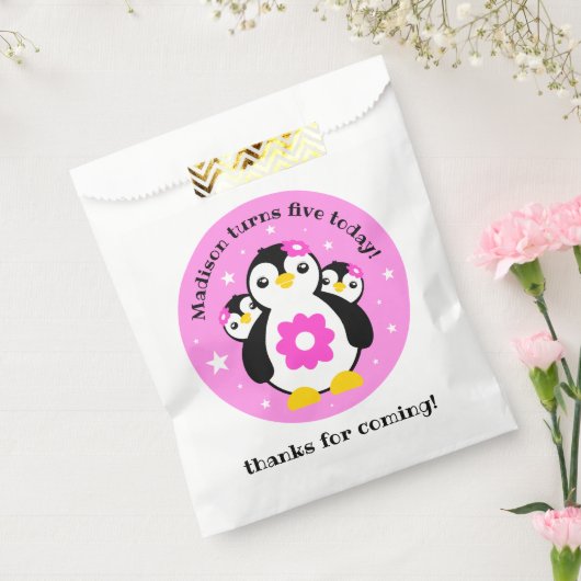 Niedlich Happy Birthday Girl Pinguins Pink Blume Geschenktütchen (Versiegelt)