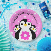 Niedlich Happy Birthday Girl Pinguins Pink Blume Pappteller (Party)