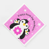 Niedlich Happy Birthday Girl Pinguins Pink Blume Serviette (Ecke)