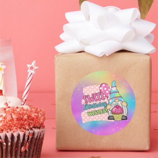 niedlich Happy Birthday gnome Runder Aufkleber (Party)