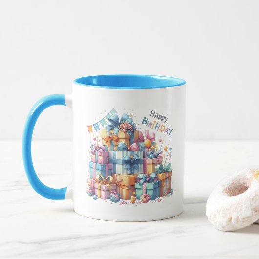 Niedlich Happy Birthday hinzufügen Tasse (Mit Donut)