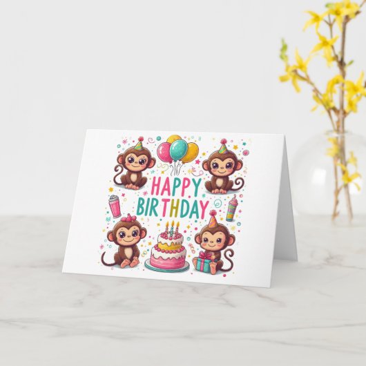 Niedlich Happy Birthday Monkey Karte (Gelbe Blume)