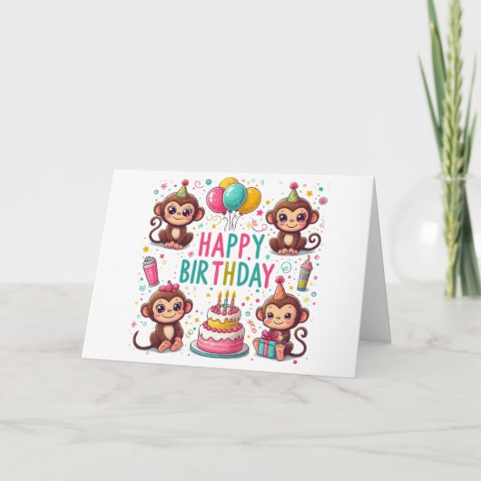 Niedlich Happy Birthday Monkey Karte (Vorderseite)