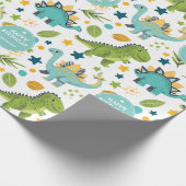 Niedlich Happy Birthday Name Jurassic T Rex Dinosa Geschenkpapier (Ecke)