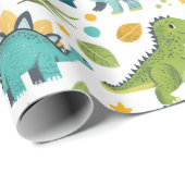 Niedlich Happy Birthday Name Jurassic T Rex Dinosa Geschenkpapier (Rolleneckpunkt)