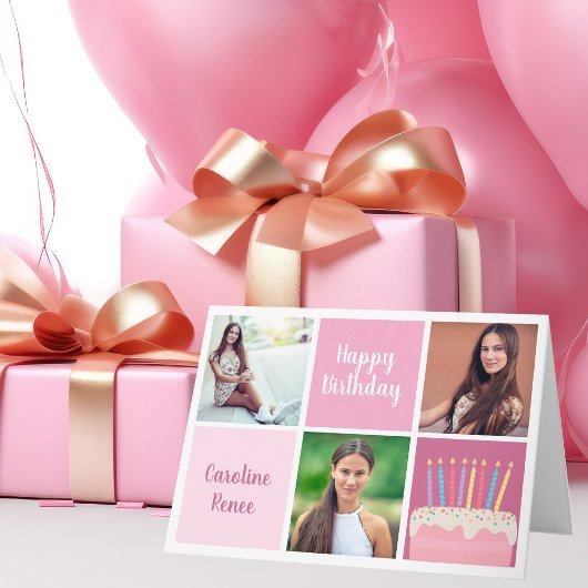 Niedlich Happy Birthday Pink FotoCollage Custom Karte