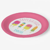 Niedlich Happy Birthday Popsicle Party Farbenfroh  Pappteller (Schrägansicht)