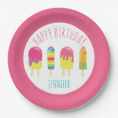 Niedlich Happy Birthday Popsicle Party Farbenfroh  Pappteller (Vorderseite)