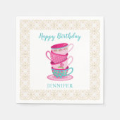 Niedlich Happy Birthday Tea Party Pink Whimsical c Serviette (Vorderseite)
