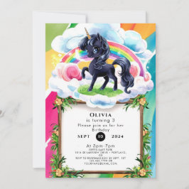 Niedlich Happy Black Unicorn Geburtstag Einladung