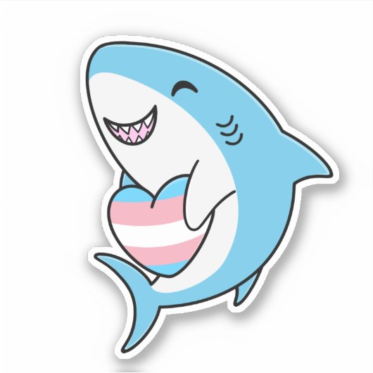 Niedlich Happy Blahaj Blue Shark Holding Trans Hea Aufkleber (Vorderseite)