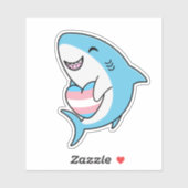 Niedlich Happy Blahaj Blue Shark Holding Trans Hea Aufkleber (Blatt)