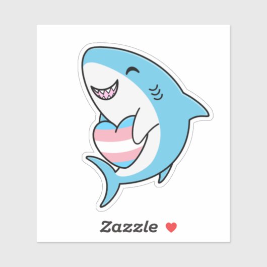Niedlich Happy Blahaj Blue Shark Holding Trans Hea Aufkleber (Blatt)