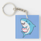 Niedlich Happy Blahaj Blue Shark Holding Trans Hea Schlüsselanhänger (Vorderseite)
