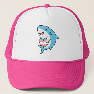 Niedlich Happy Blahaj Blue Shark Holding Trans Hea Truckerkappe