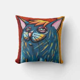 Niedlich Happy Blue Cat Digital Oil Pastel Kissen