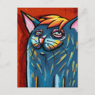 Niedlich Happy Blue Cat Digital Oil Pastel Postkarte