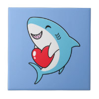 Niedlich Happy Blue Shark Holding a Red Heart