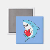 Niedlich Happy Blue Shark Holding a Red Heart Magnet (Vorderseite/Rückseite)