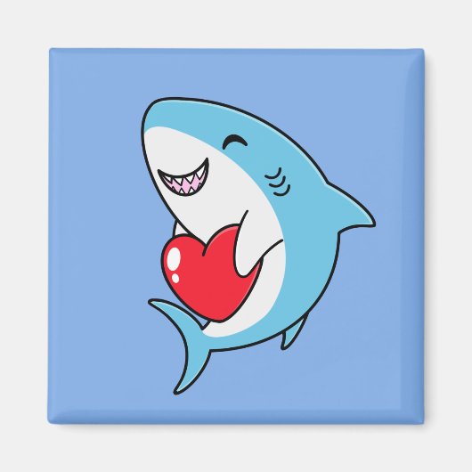 Niedlich Happy Blue Shark Holding a Red Heart Magnet (Vorne)