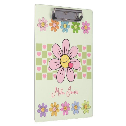 Niedlich Happy Blume Lächeln Individuelle Name Klemmbrett (Rechts)