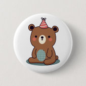 Niedlich Happy Brown Party Bear Button (Vorderseite)