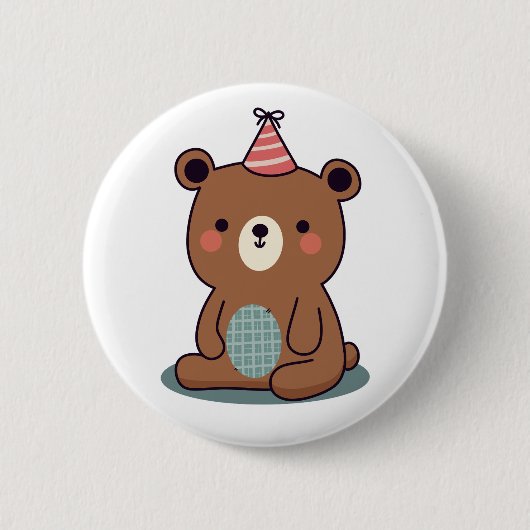 Niedlich Happy Brown Party Bear Button (Vorderseite)