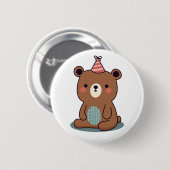 Niedlich Happy Brown Party Bear Button (Vorne & Hinten)