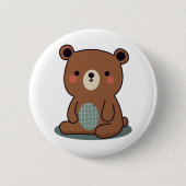 Niedlich Happy Brown Teddy Bar Button (Vorderseite)