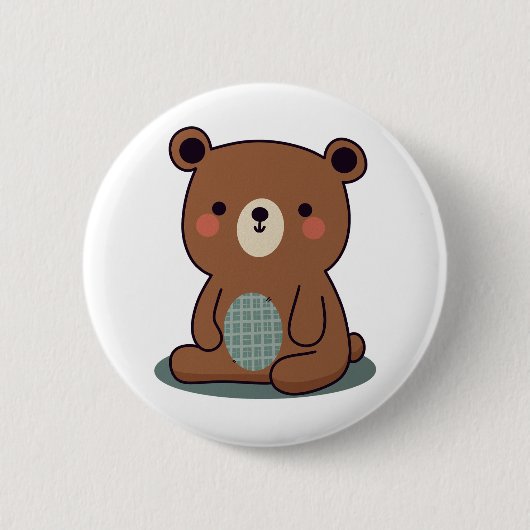 Niedlich Happy Brown Teddy Bar Button (Vorderseite)