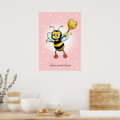 Niedlich Happy Bumble Bee & Honeycomb auf Rosa Poster (Küche)