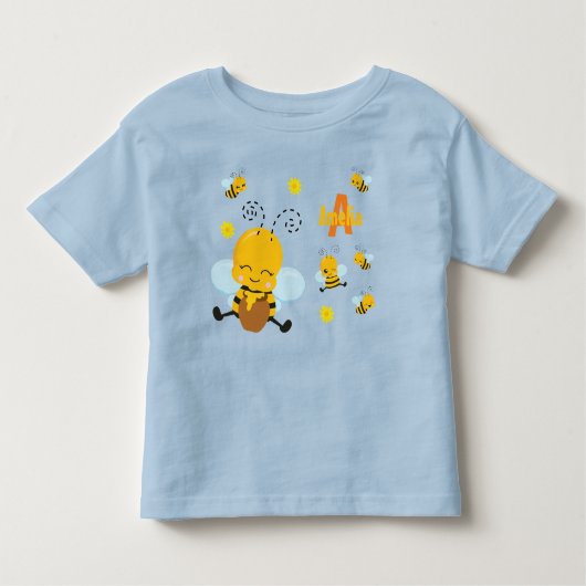 Niedlich Happy Bumble Bee mit Blume Blue Kleinkind T-shirt (Vorderseite)