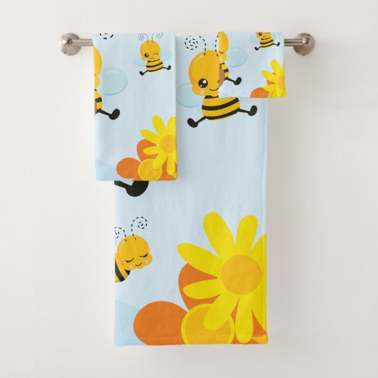 Niedlich Happy Bumble Bee mit Blume Kleines Kind Badhandtuch Set (Insitu)