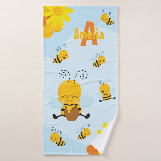 Niedlich Happy Bumble Bee mit Blume Kleines Kind Badhandtuch Set (Badehandtuch)
