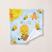 Niedlich Happy Bumble Bee mit Blume Kleines Kind Badhandtuch Set (Waschlappen)