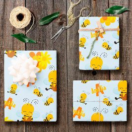 Niedlich Happy Bumble Bee mit Blume Kleines Kind Geschenkpapier Set