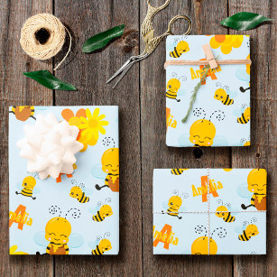 Niedlich Happy Bumble Bee mit Blume Kleines Kind Geschenkpapier Set