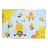 Niedlich Happy Bumble Bee mit Blume Kleines Kind Kissenbezug (Rückseite)