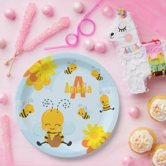 Niedlich Happy Bumble Bee mit Blume Kleines Kind Pappteller (Party)